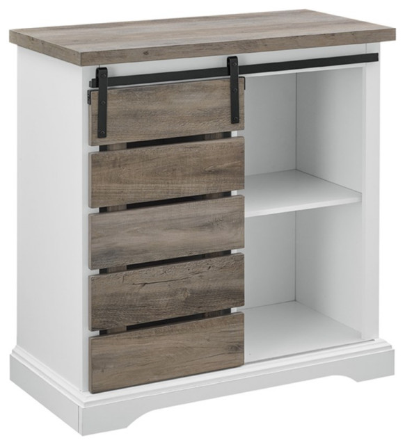Bowery Hill 32" Rustic Farmhouse TV Stand in Solid White and Grey Wash
