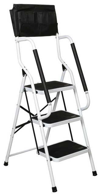 Folding 3 Step Safety Step Ladder Padded Side Handrails Attachable Tool Pouch Contemporary Ladders And Step Stools By Universal Direct Brands Houzz