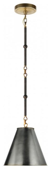 Goodman Pendant, 1-Light, Bronze, Antique Brass, Bronze Shade, 10"W