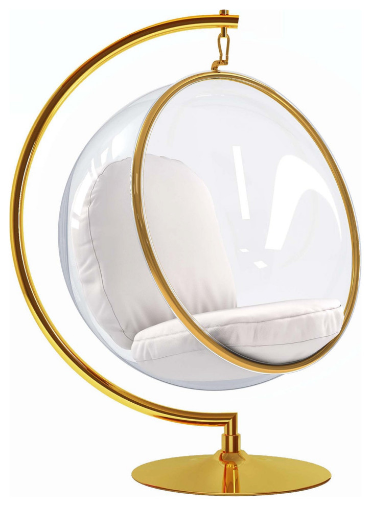 Hanging Bubble Chair With Stand Gold, Style Contemporary Hanging