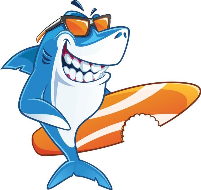 Smiling Shark Surfer Cartoon Wall Decal by Wallmonkeys - Beach Style ...