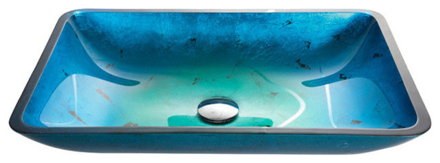 Kraus Irruption Blue Rectangular Glass Vessel Sink, No Pop-Up Drain, 4.5 X 22 X