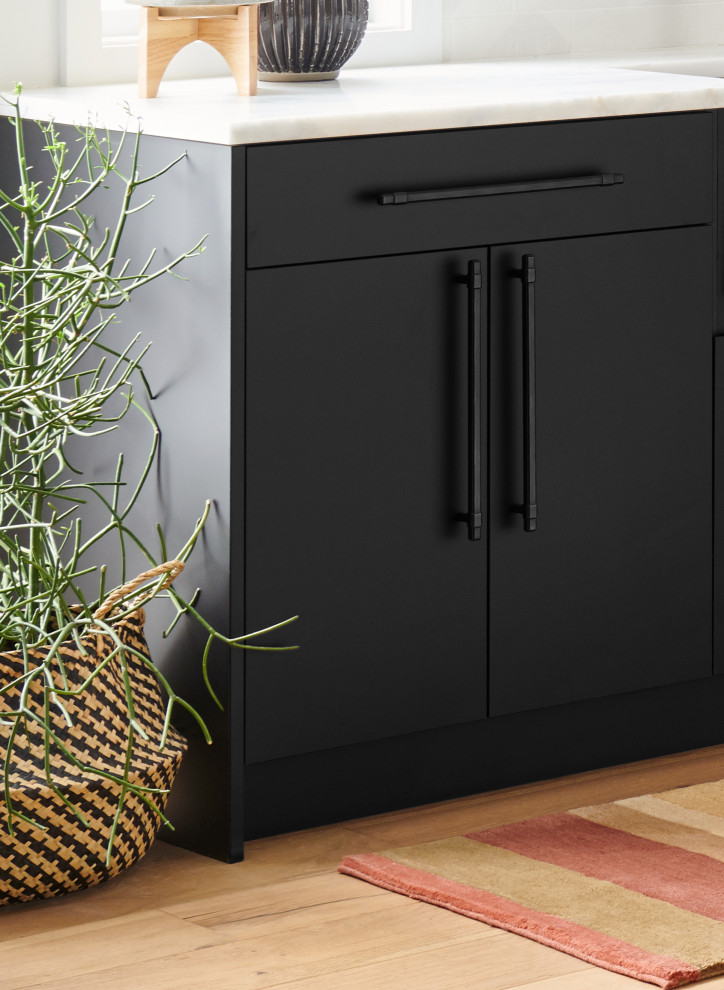 Danish kitchen photo in Birmingham with black cabinets and white countertops
