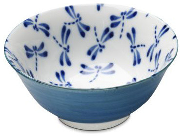 Kotobuki Blue and White Dragonfly Soup Bowl