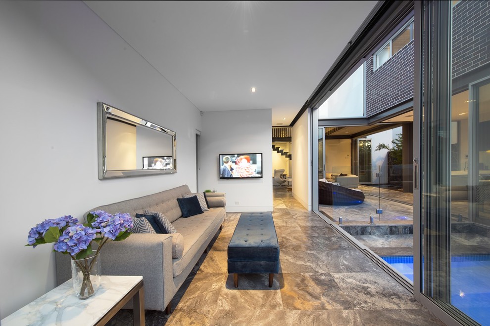 Design ideas for a large contemporary living room in Sydney.