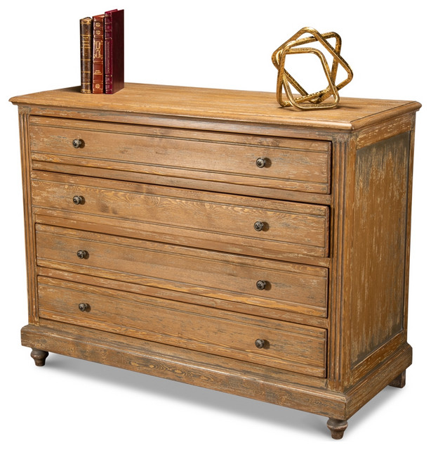 47" W Newton Dresser Solid Natural Pine Wood Transitional Four Drawer Chest Farmhouse