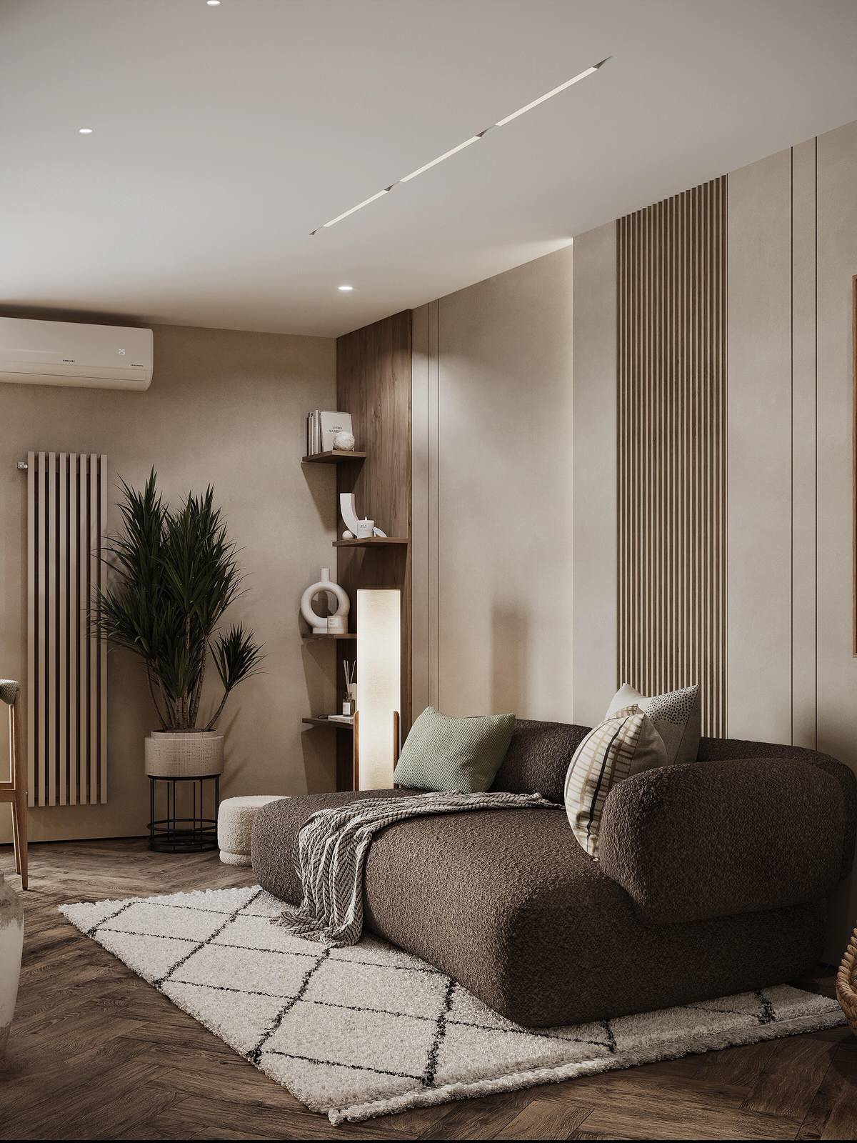 Дизайн интерьера квартиры в стиле джапанди с элементами бохо в ЖК "Квартал Che"