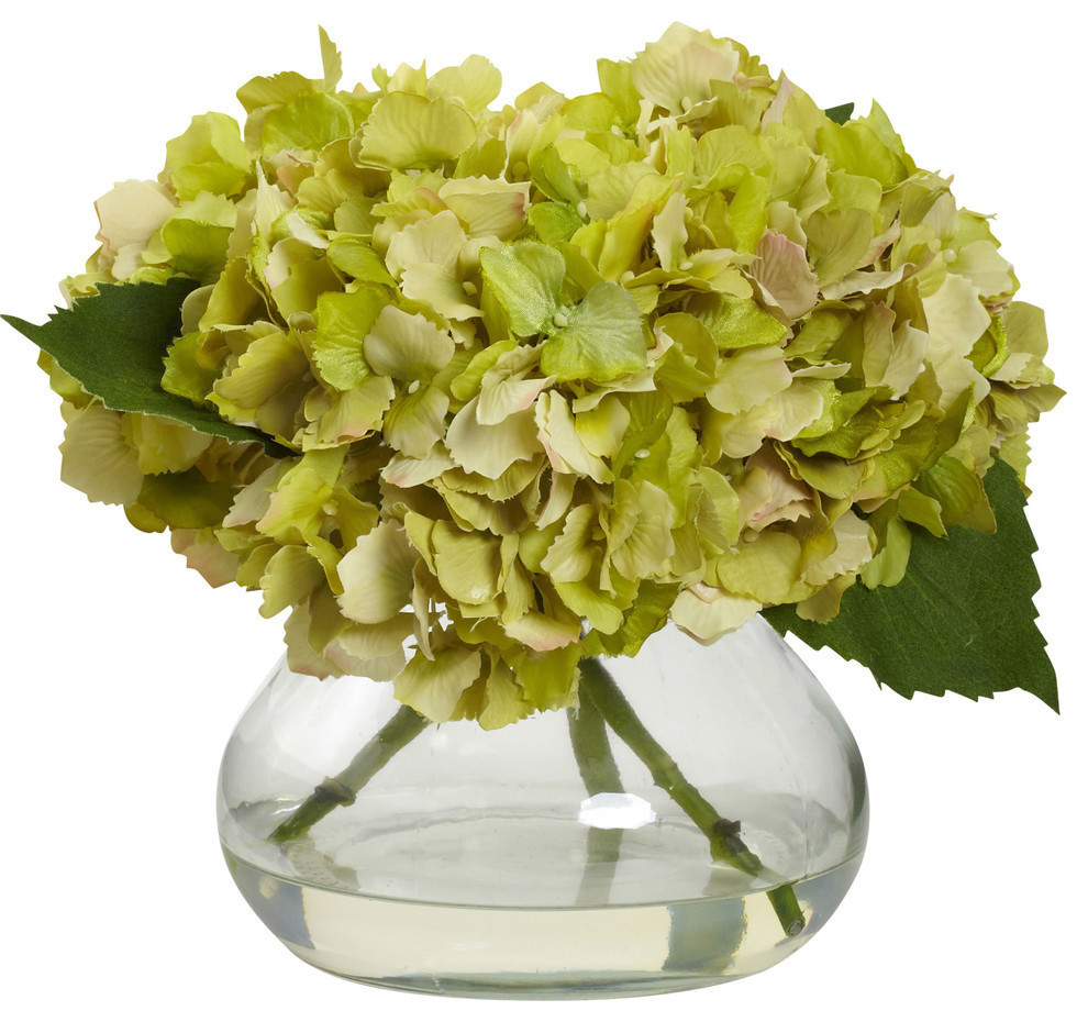 Blooming Hydrangea With Vase, Green