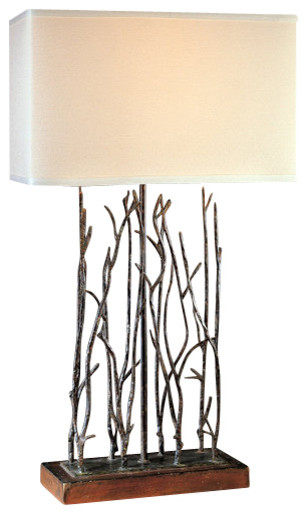 Ambience AM 12323 Country / Rustic Style Table Lamp, Finished in Black with Wood