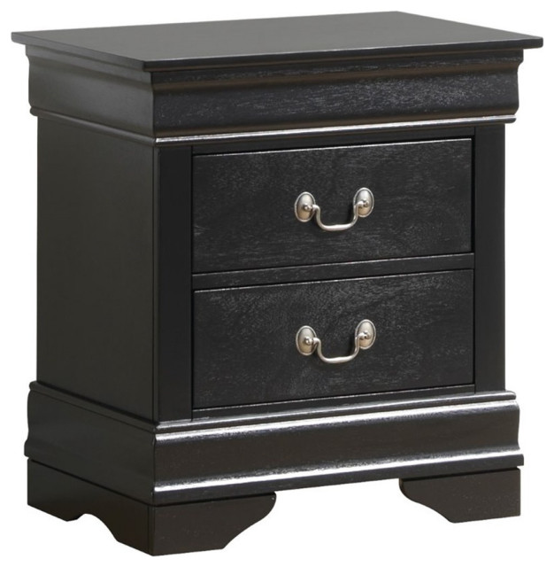 Maklaine Traditional Engineered Wood 2 Drawer Nightstand in Black