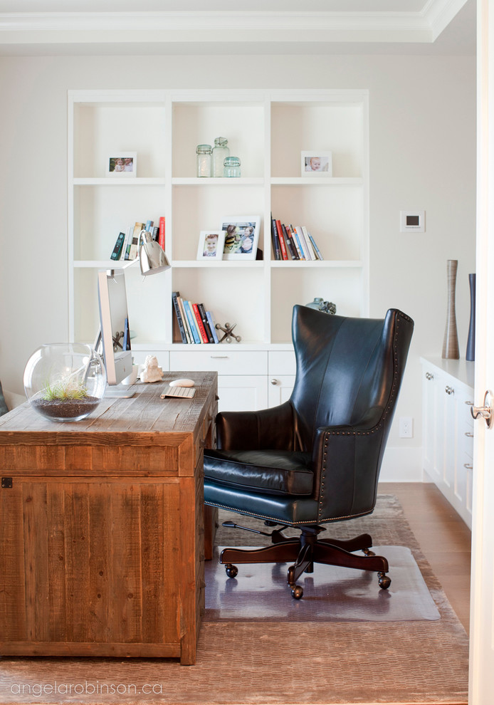 Design ideas for a transitional home office in Vancouver.