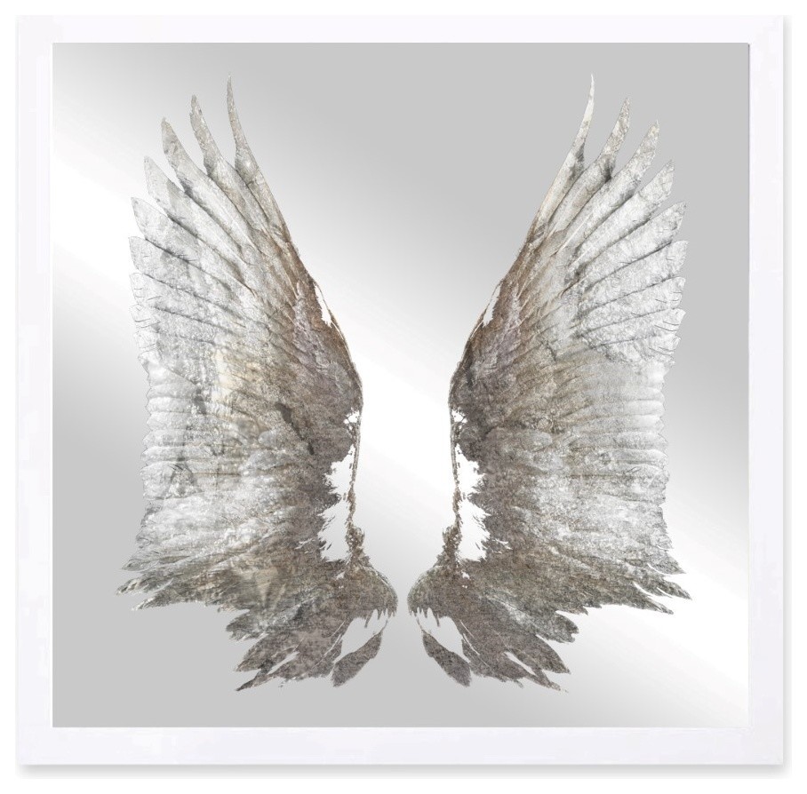 Oliver Gal "My Silver Wings" Framed Mirror With Printed Art, 20x20