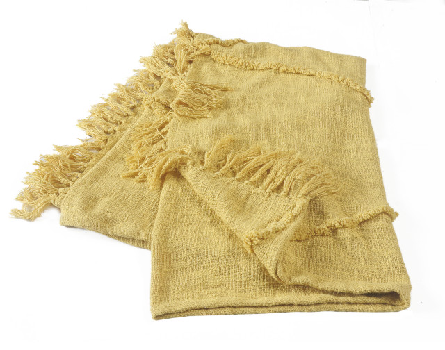 Bohemian Basics Decorative Diamond Tufted Cotton Throw Blanket, Yellow