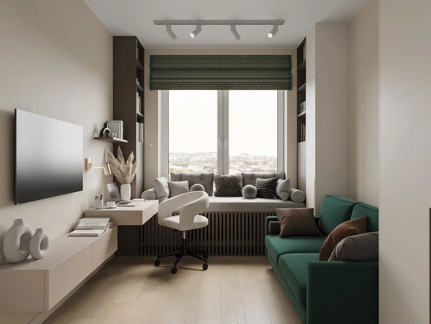 Двухкомнатная квартира 54  м² в оливковых и песочных оттенках