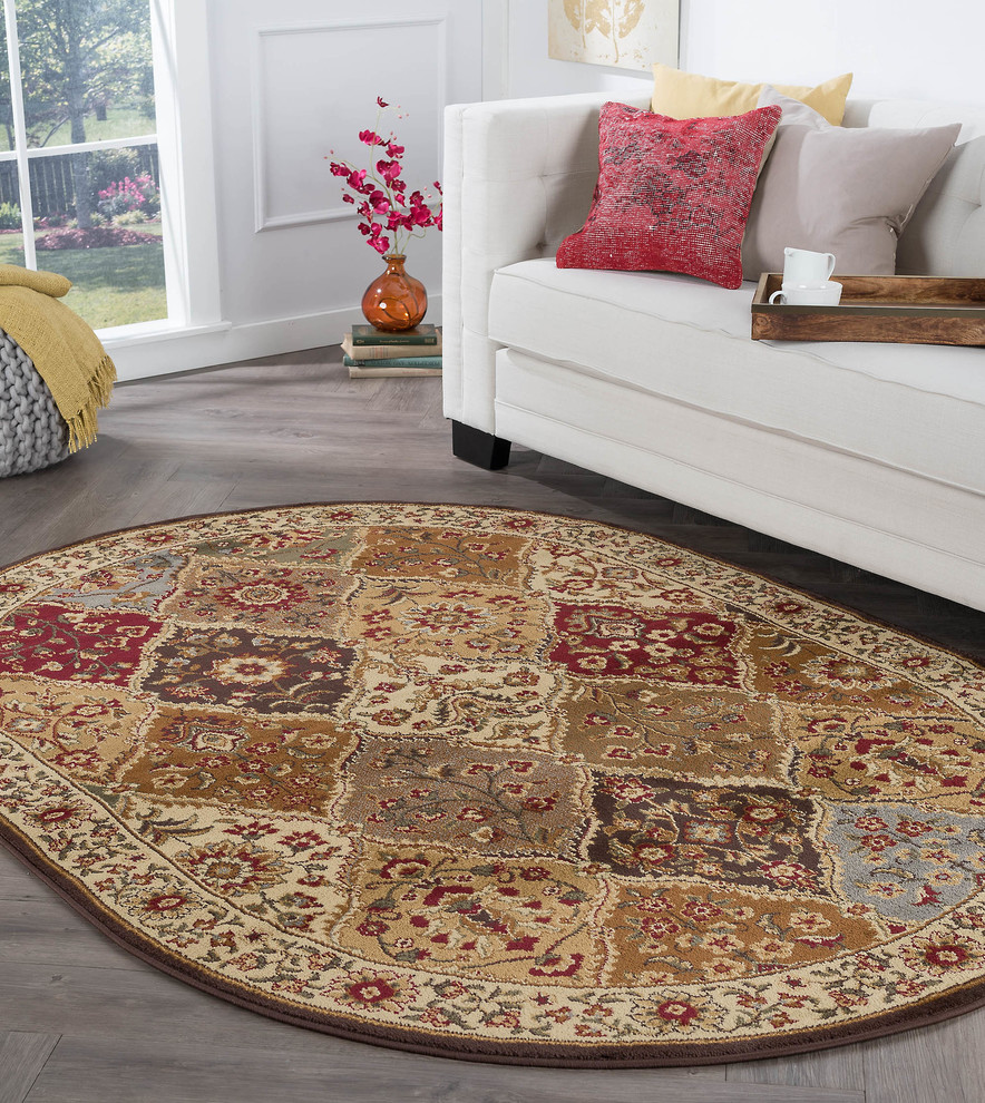 Cambridge Traditional Abstract Multi-Color Oval Area Rug, 6.7' x 9.6' Oval
