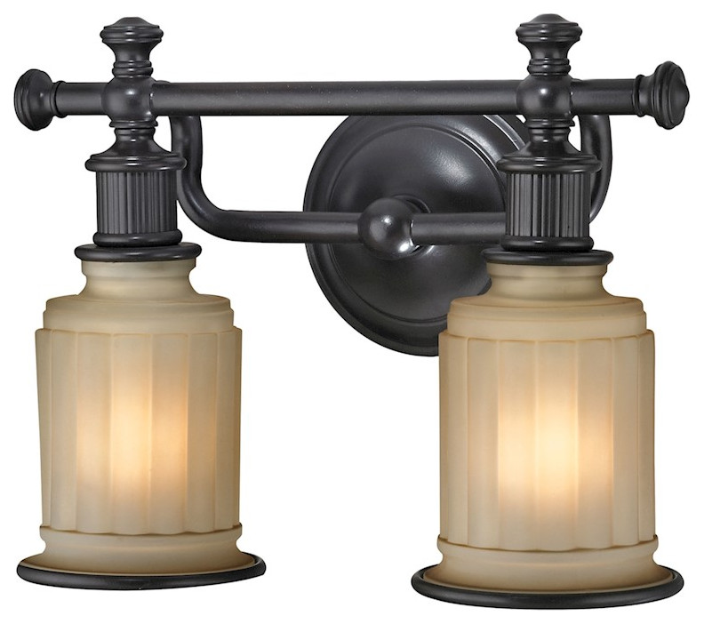 ELK Lighting Acadia 2-Light Vanity Lamp, Bronze/Opal Reeded Pressed