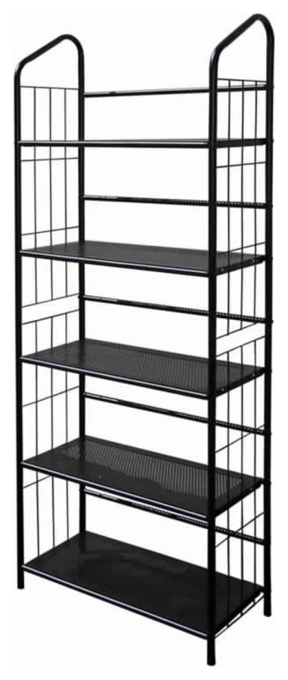 5 Tier Industrial Style Open Frame Metal Bookshelf, Black