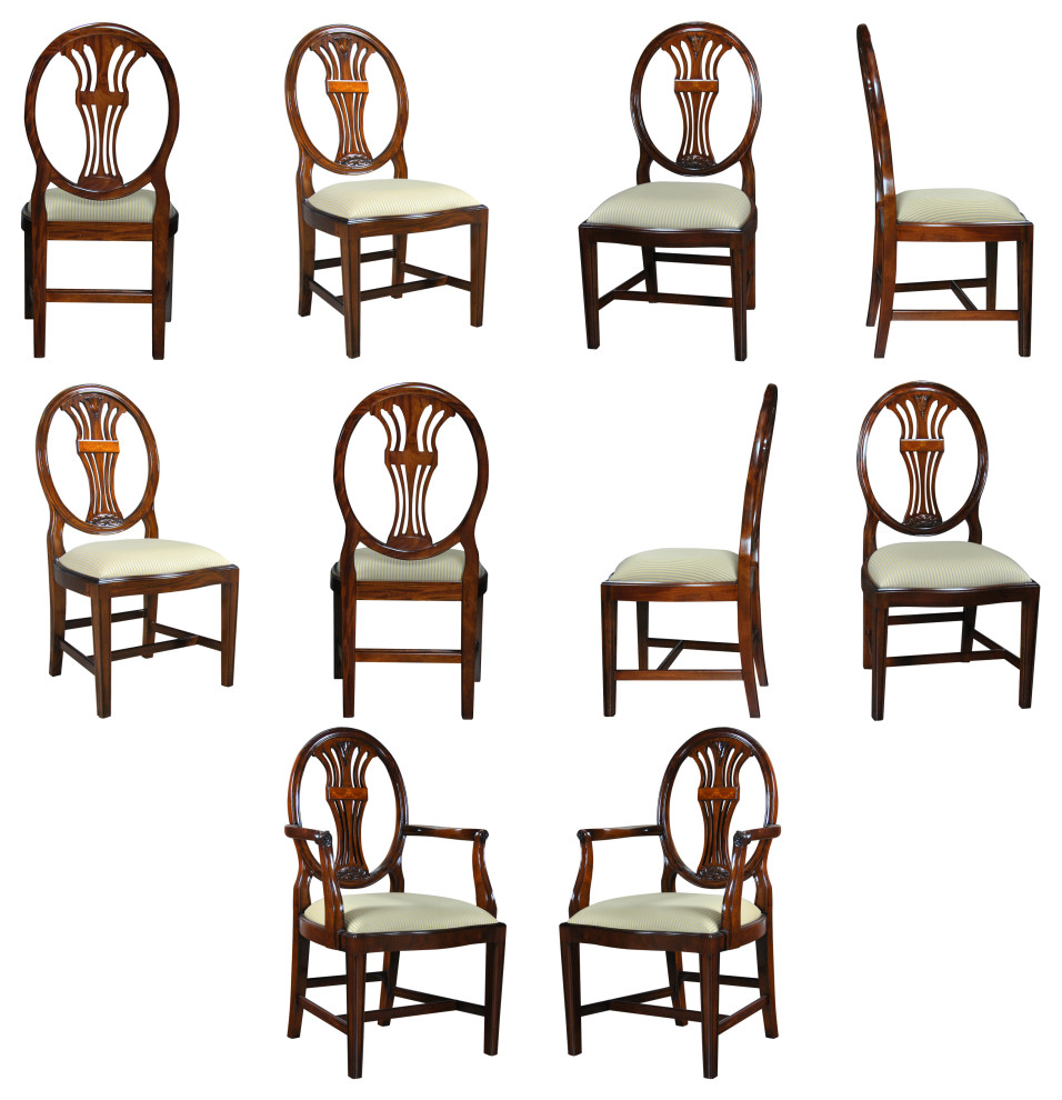 10Piece Oval Back Inlaid Mahogany Dining Chair Set Traditional
