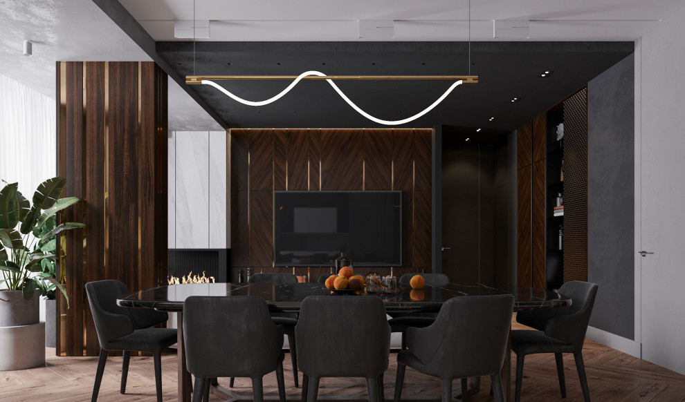 Стильная функциональная кухня-гостиная для успешного мужчины