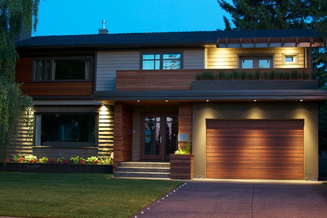 Red Balau Batu Siding Garage Door Contemporary Exterior