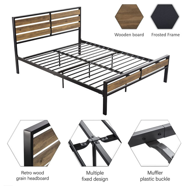 Full Size Bed Frame with Wood Headboard and Footboard Transitional Canopy Beds by Imtinanz