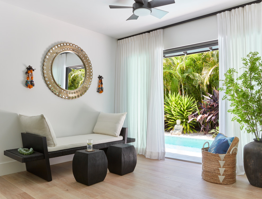 Sunroom - mid-sized transitional porcelain tile and brown floor sunroom idea in Miami