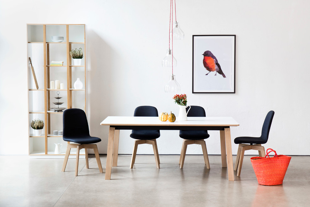Inspiration for a mid-sized scandinavian dining room in Berlin with white walls.