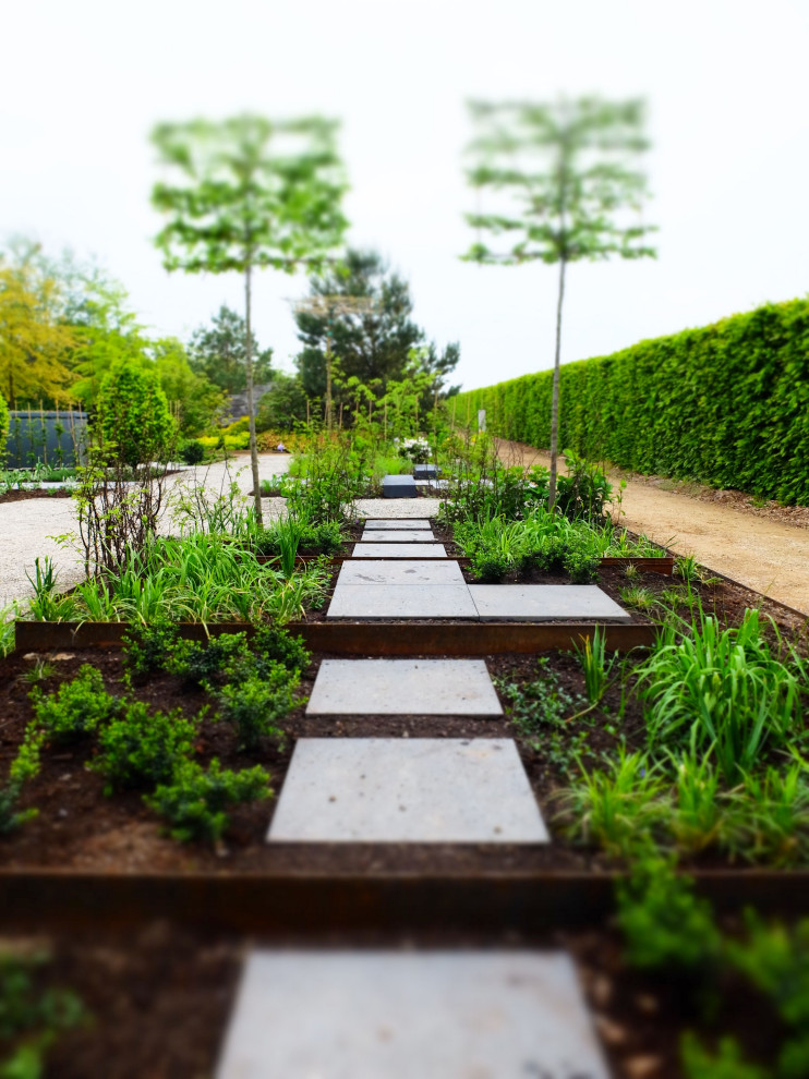 Geometrischer, Kleiner Moderner Garten im Frühling mit direkter Sonneneinstrahlung in Köln