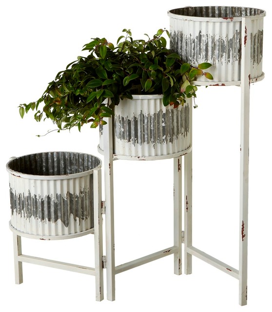 Cbk Metal Distressed White Three Tier Planter 143900 Farmhouse Cbk Metal Distressed White Three Tier