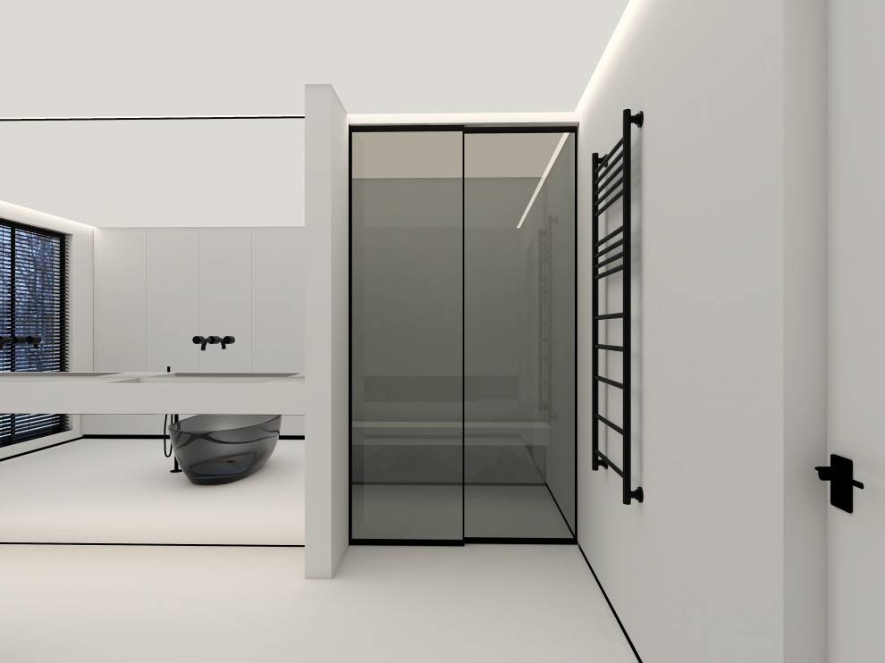 Представляем вам наш проект ванной комнаты с камином и панорамным зеркалом. Глав