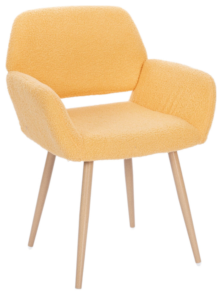 Faux Teddy Fabric Upholstered Desk Chair No Wheels, Yellow
