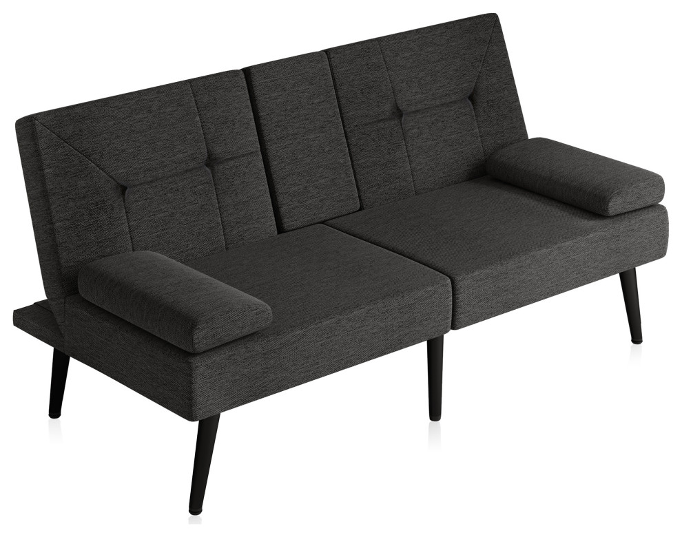 Convertible Sofa Bed with USB Charging Port, Faux Leather/Linen Futon