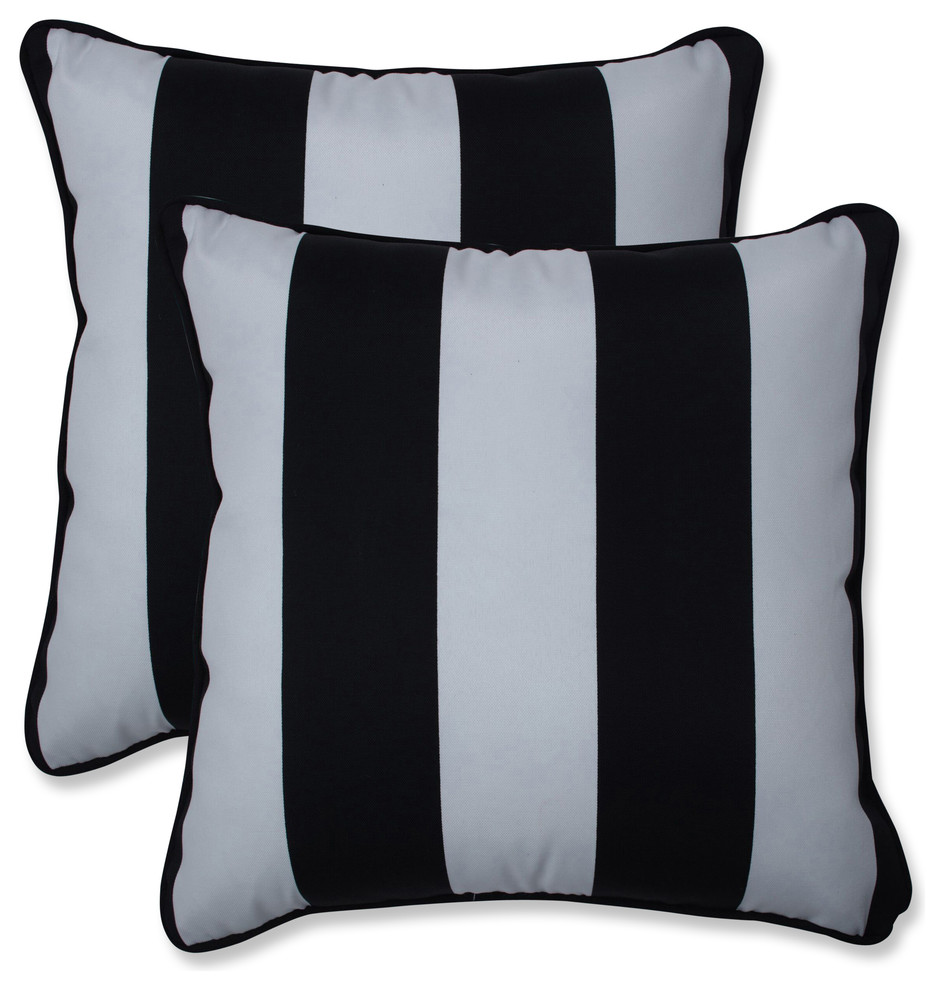 Outdoor/Indoor Cabana Stripe Black 16.5-inch Throw Pillow, Set of 2