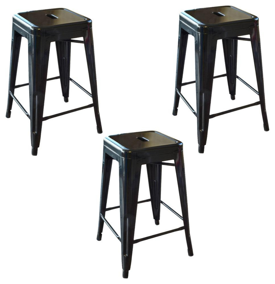 AmeriHome Loft Black 24 in. Metal Bar Stool 3 Piece Contemporary