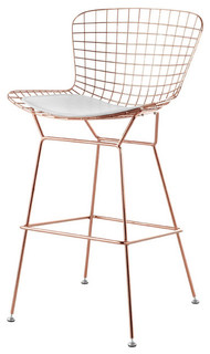 Wireback Bar Stool In Rose Gold Finish, White Seat Pad