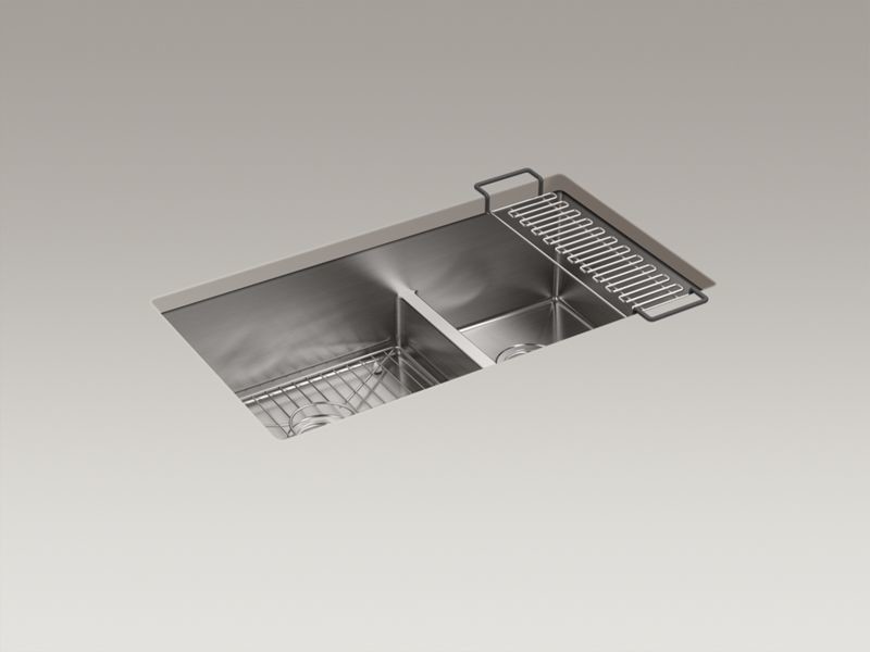 Kohler Strive 32 X 18 5 16 9 Double Bowl Kitchen Sink W Rack Contemporary Sinks By Buildcom