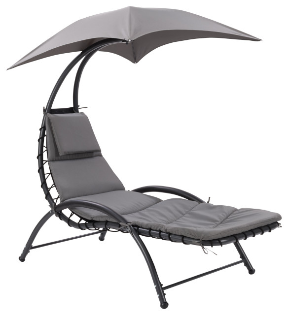 CorLiving Alora Gray Metal Frame Lounge Chair with Canopy and Removable Cushions Contemporary