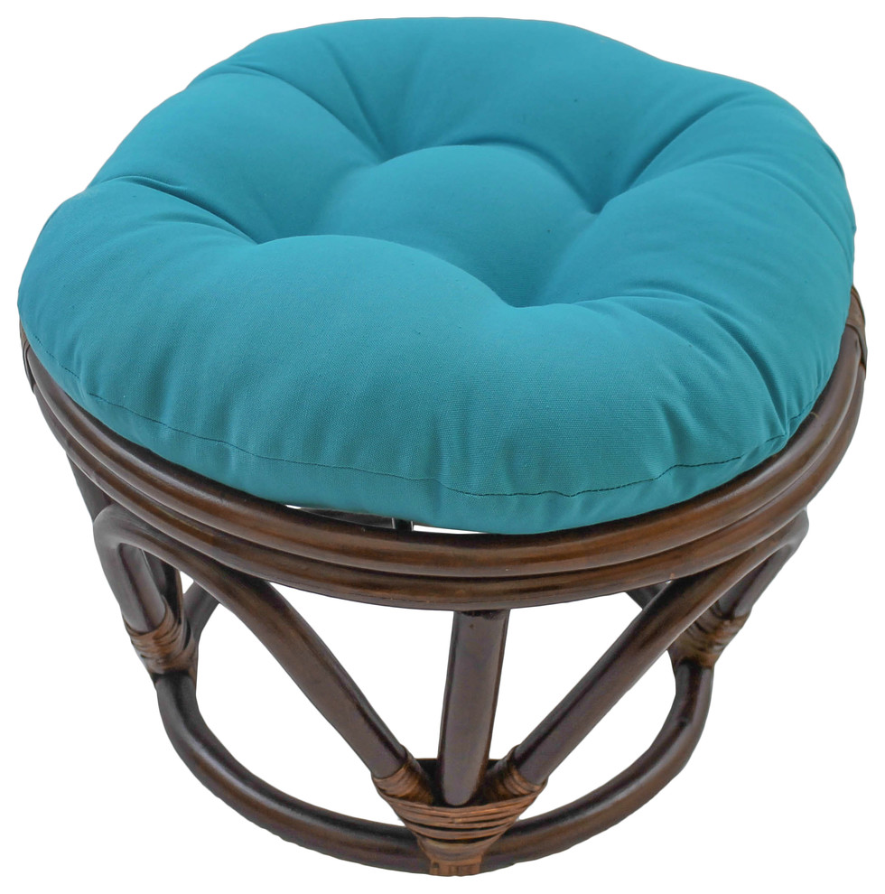 18" Round Solid Twill Tufted Footstool Cushion Contemporary Seat