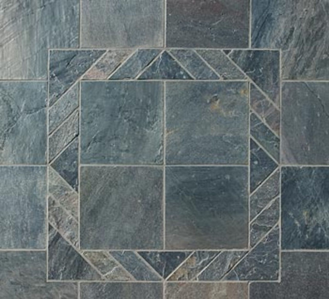 24X24 Modern Ocean Green Slate, Traditional Mosaic Tile by White