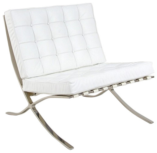Exhibition Chair, Arctic White Leather, Inspired by Mies Barcelona Chair