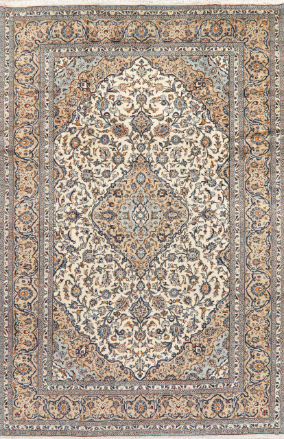 Traditional Kashan Carpet Medallion Hand Knotted Oriental Area Rug Ivory 8x12 Traditional Area Rugs By Rugsource Inc Houzz