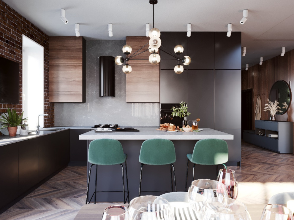 Дизайн кухни-гостиной 55 кв.м