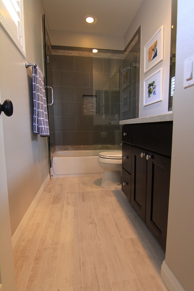 Transitional bathroom in Orange County with an undermount sink.