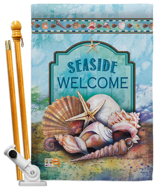 Seaside Shells Coastal Nautical House Flag Set Modern Flags And Flagpoles by Breeze Decor