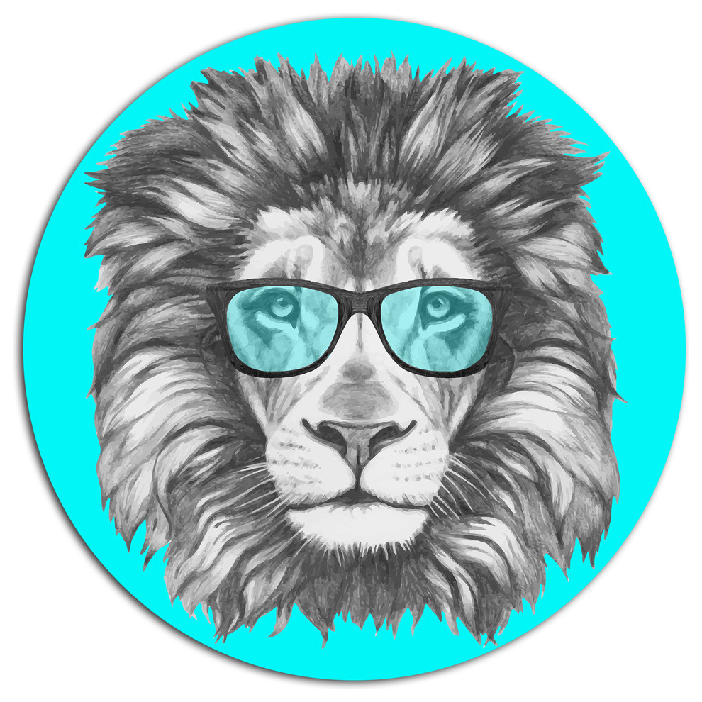 Funny Lion With Blue Glasses, Animal Disc Metal Wall Art - Eclectic - Metal  Wall Art - by Designart Inc | Houzz