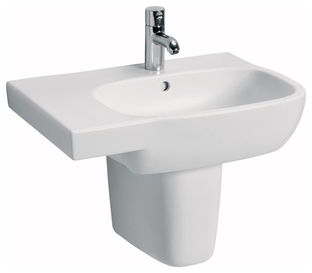 Moda 25 6 Wall Mounted Semi Pedestal Bathroom Ceramic Sink With Moda 25 6 Wall Mounted Semi Pedestal Bathroom Ceramic Sink With Overflow