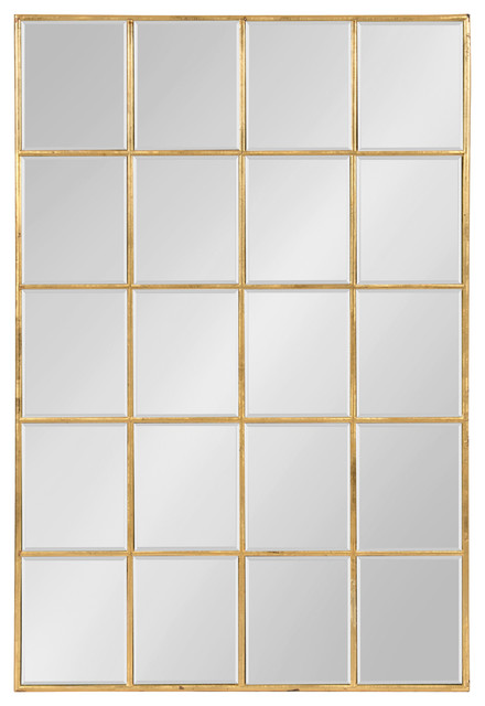 Denault Framed Windowpane Mirror, Gold 24x36