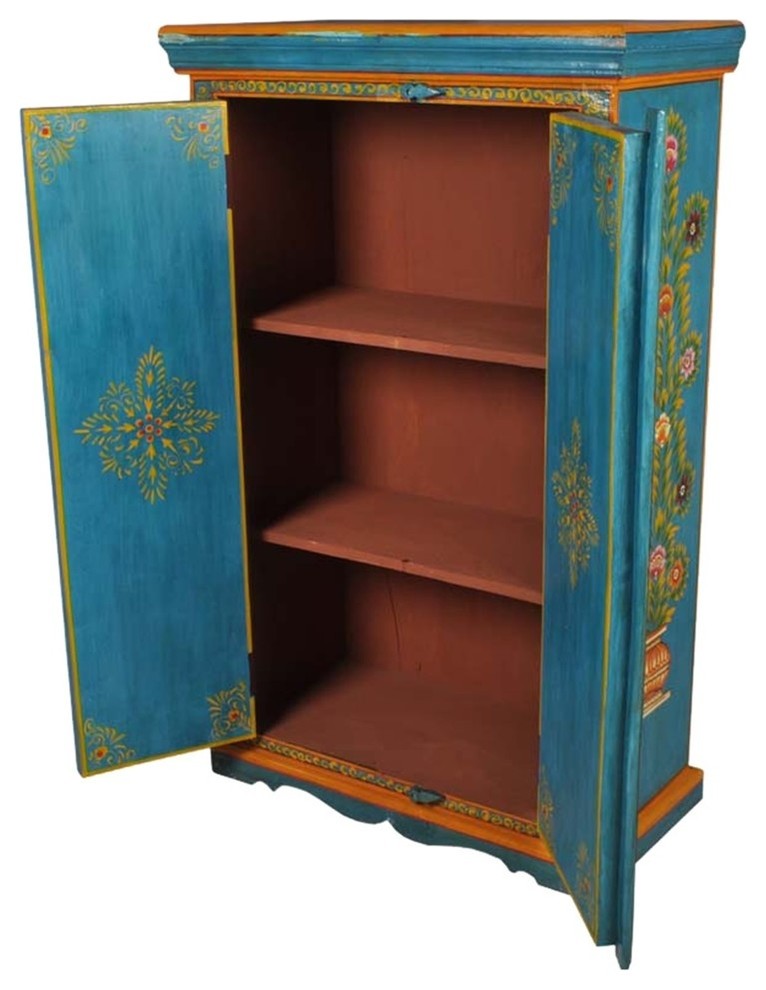 Farmington Solid Mango Wood Floral Hand Painted Small Armoire