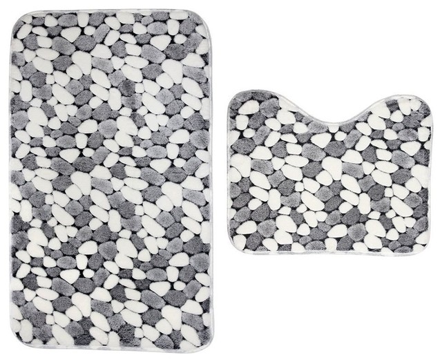 2Pcs Bath Rug Mat Set Microfiber Absorbent Nonslip Bathroom Contour