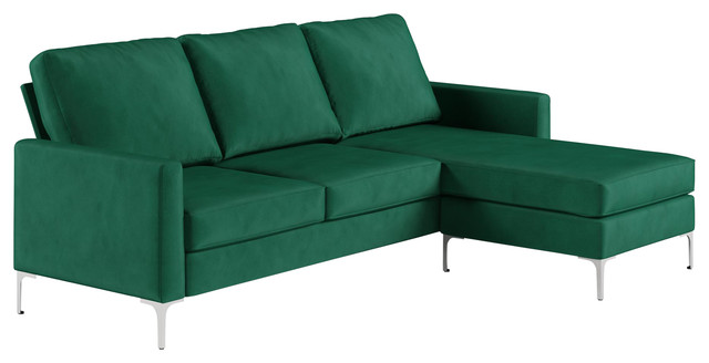 Chapman Velvet Sectional Sofa With Chrome Legs Green